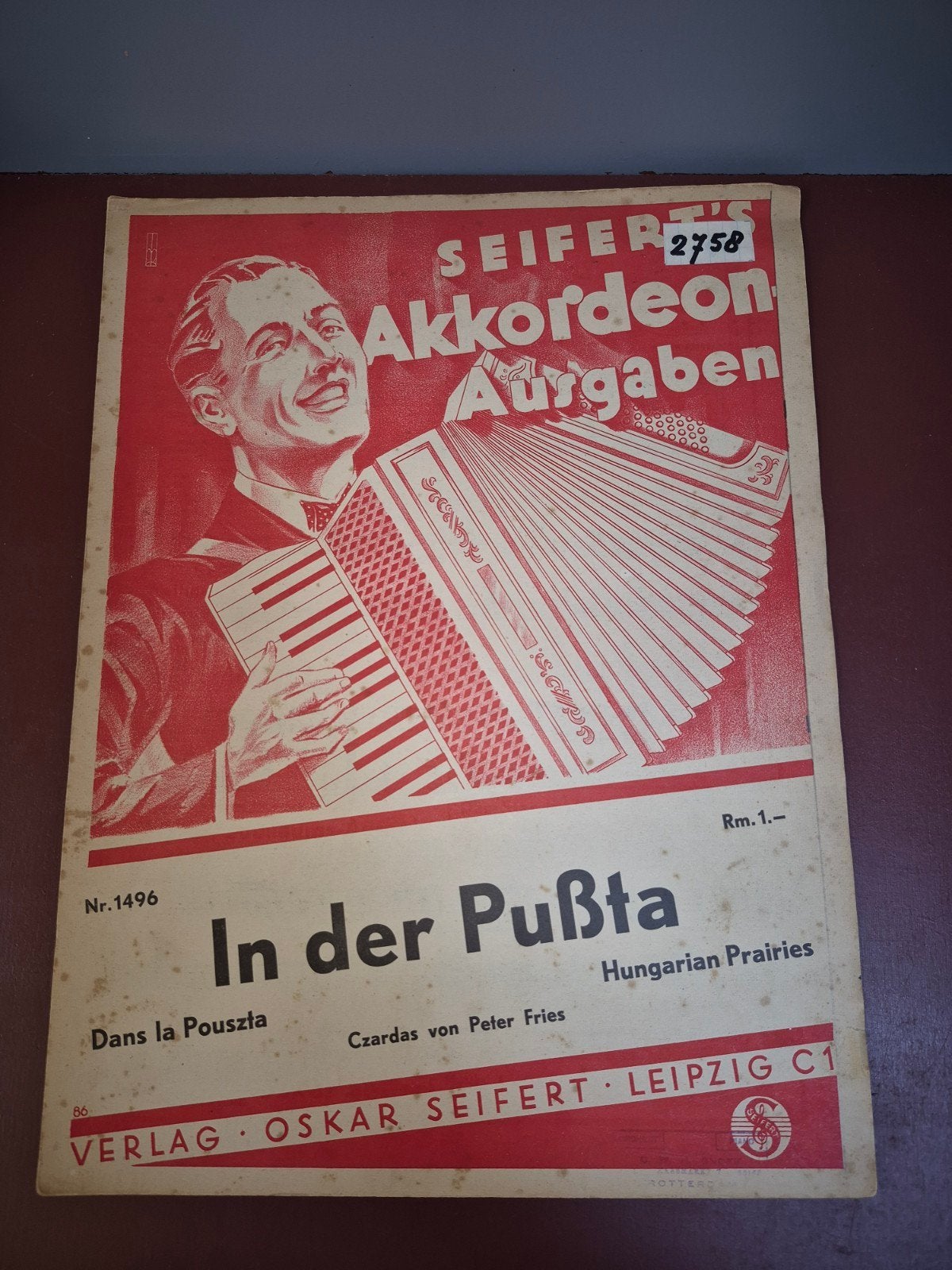 Vintage Accordeon Bladmuziek: In der Pußta (Peter Fries), Muziek en Instrumenten, Ophalen of Verzenden