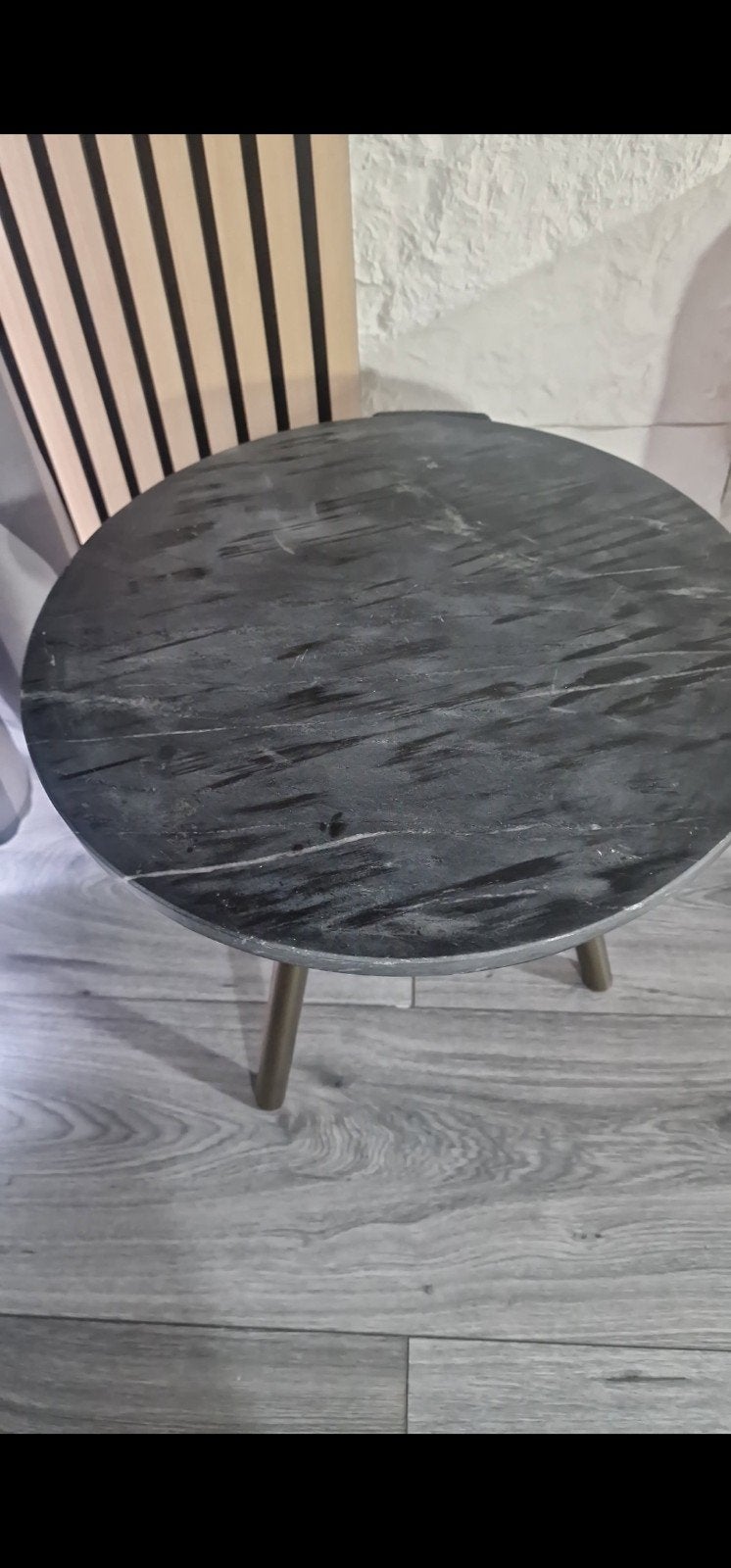 Set van 3 ronde bijzettafels met marmerlook blad, Huis en Inrichting, Ophalen, Minder dan 45 cm, Minder dan 55 cm, Gebruikt