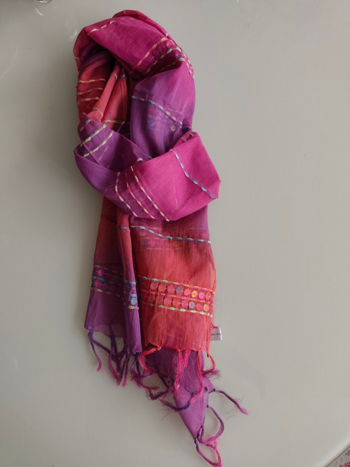 Multicolor uniseks dunne katoenen sjaal met pailletten, 49x1, Kleding | Dames, Maat 42/44 (L), Nieuw, Ophalen of Verzenden, Sjaal