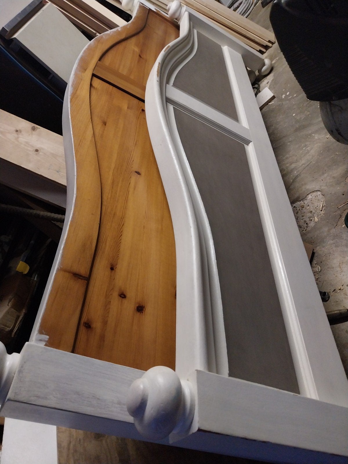 Bed ombouw 180x220 - Wit/Hout, Ophalen, Gebruikt, Tweepersoons, 180 cm