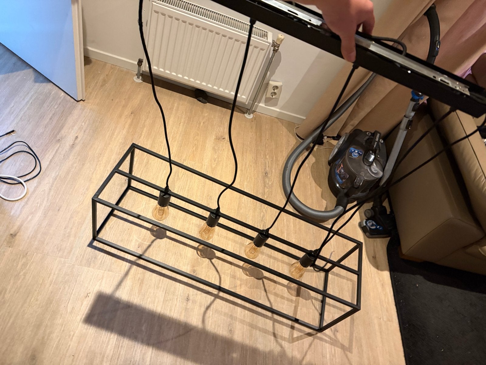 Industriële hanglamp met 4 Edison lampen, Ophalen of Verzenden, Zo goed als nieuw, Metaal, E27 (groot)