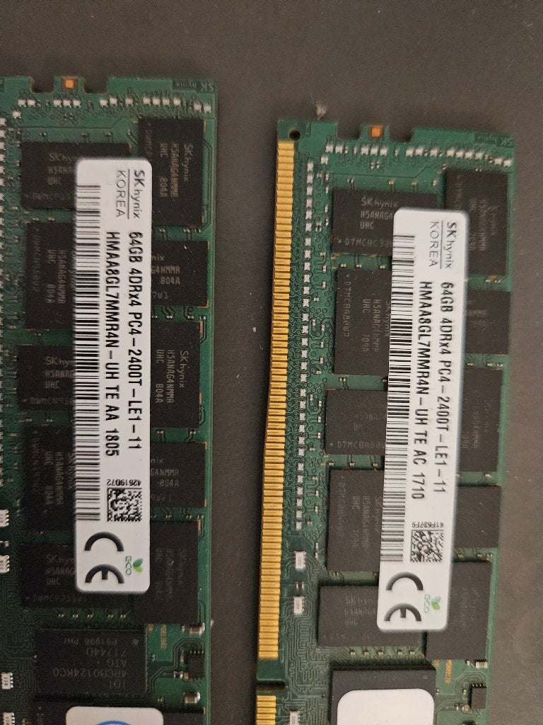 2x 64 GB rdimm ecc 2400T ram geheugen, Server, DDR4, Ophalen of Verzenden, Zo goed als nieuw