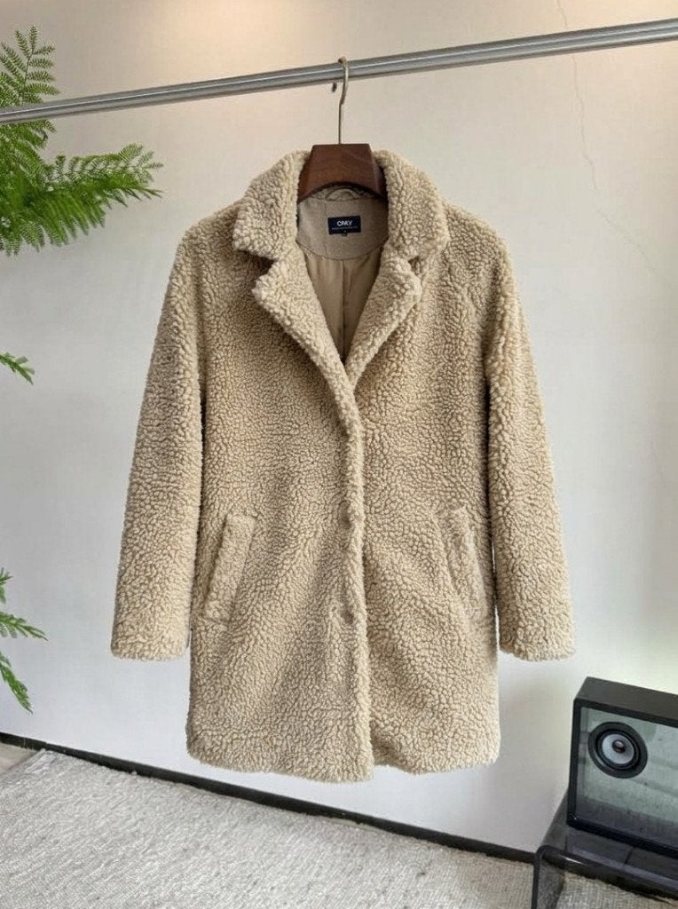ONLY lange jas van teddybont - Maat S, Only, Beige, Nieuw, Ophalen of Verzenden