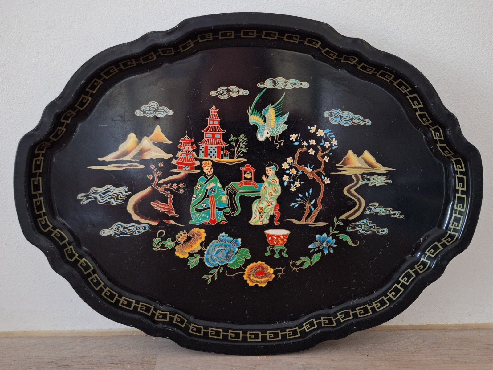 Vintage Chinees metalen dienblad , 45 x 33 cm, Ophalen of Verzenden