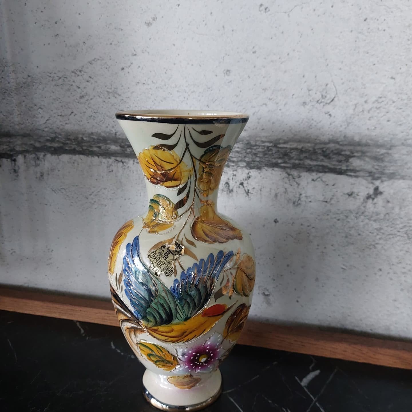 vintage vaas h. Bequet met paradijsvogel, Ophalen of Verzenden