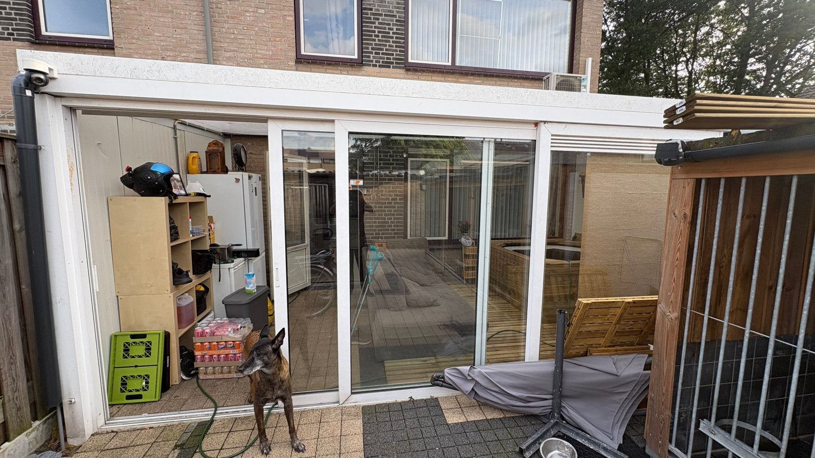 Serre met dubbele schuifpui  huis kant 6 mtr breed, Ophalen, Gebruikt, Serre