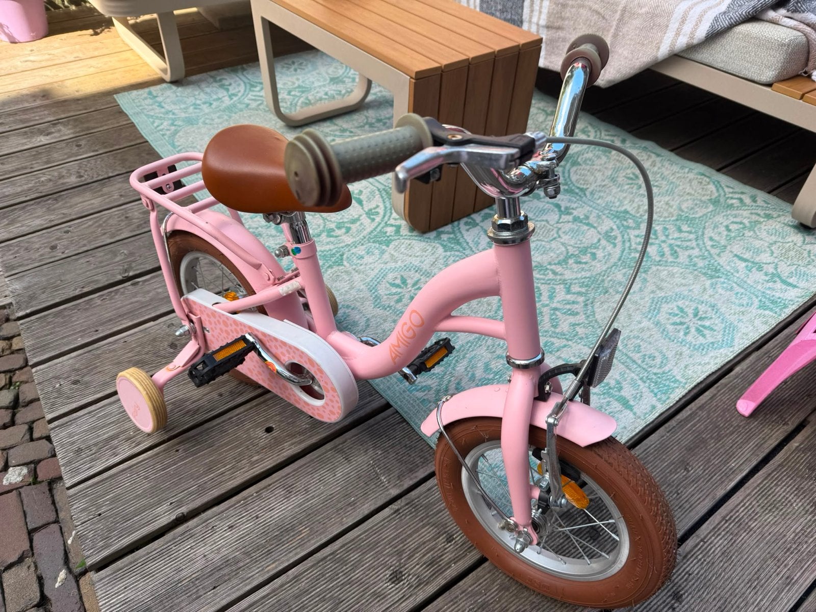 Roze kinderfiets Amigo met zijwieltjes, Ophalen, Zijwieltjes, Gebruikt, Velgrem