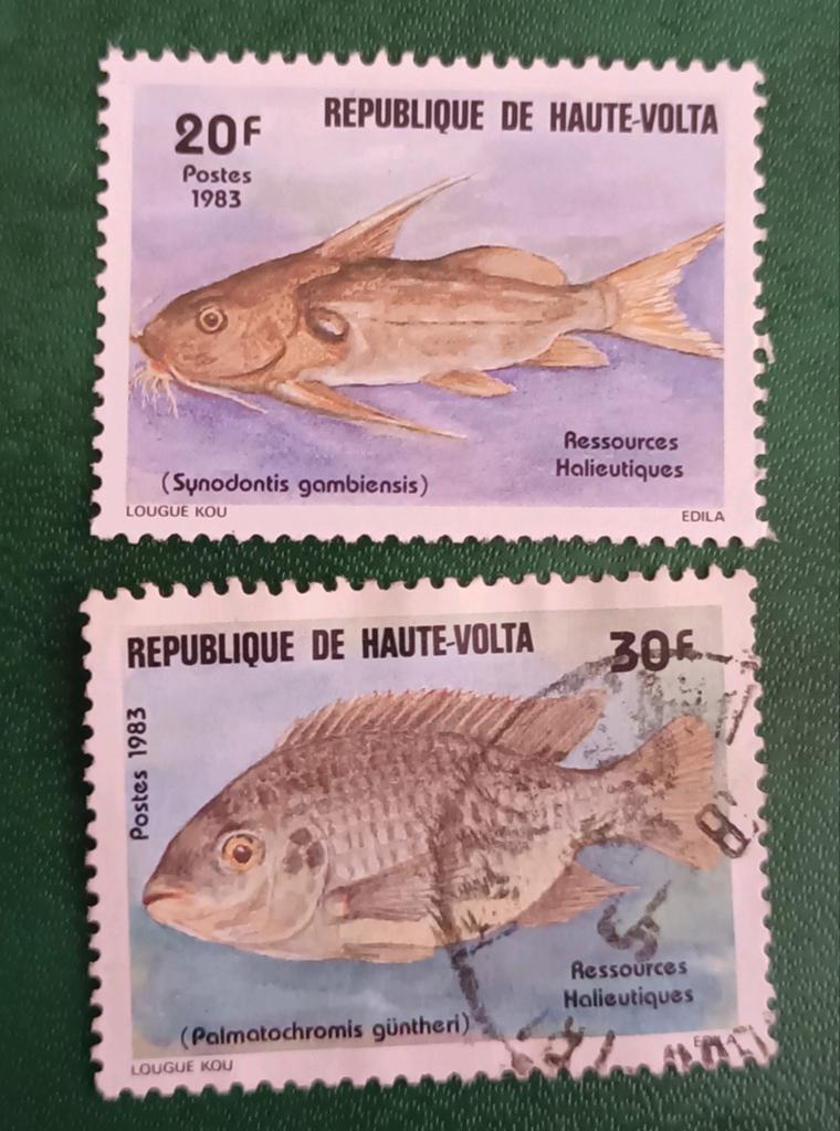 Haute Volta 1983 ,2 pzs vissin , 1 pz is postfris, Verzenden, Overige landen, Gestempeld