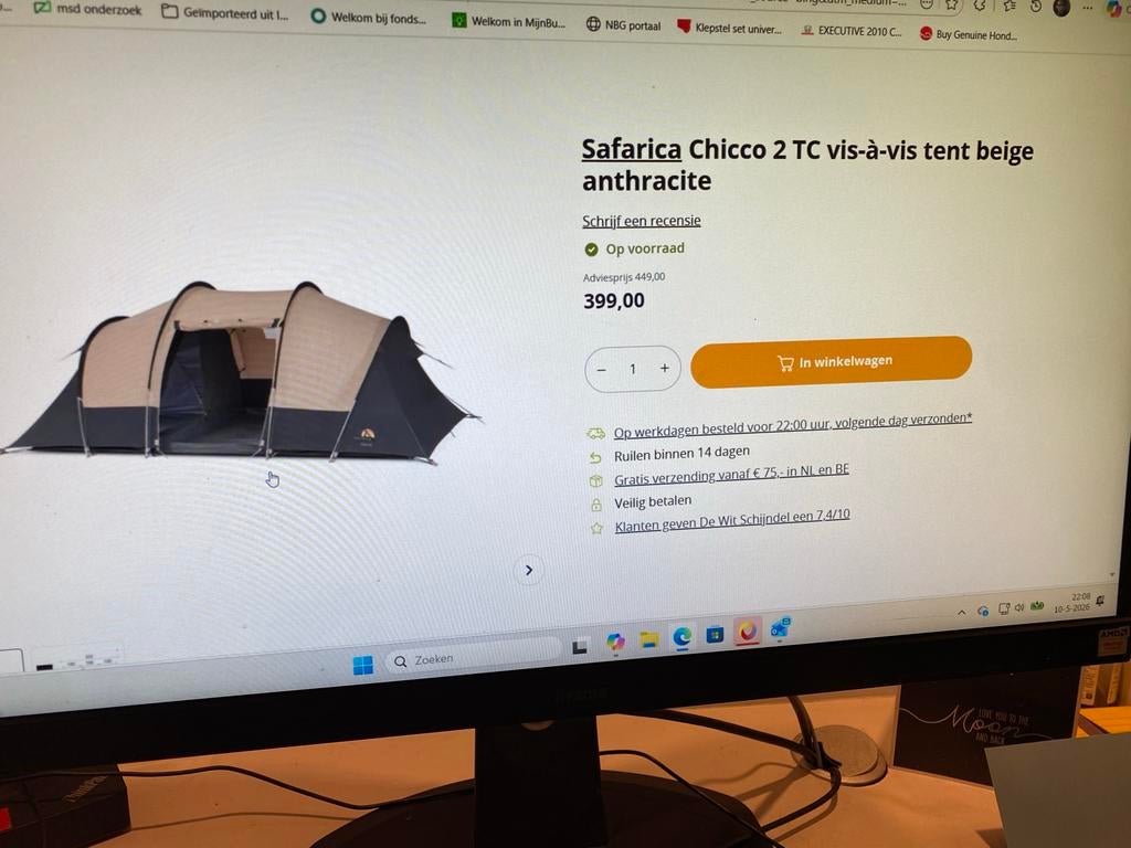 Safarica Chicco 2 TC vis-à-vis tent beige/antraciet, Ophalen of Verzenden, Zo goed als nieuw, Tot en met 2