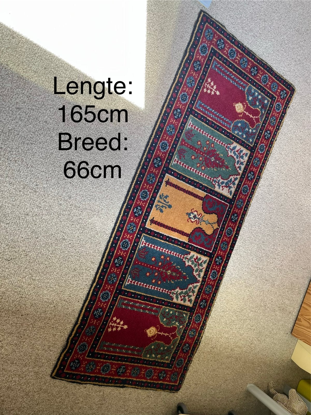 Vintage Oosters Tapijt - 165x66cm - Handgeweven Loper, Gebruikt, 150 tot 200 cm, Rechthoekig, Rood