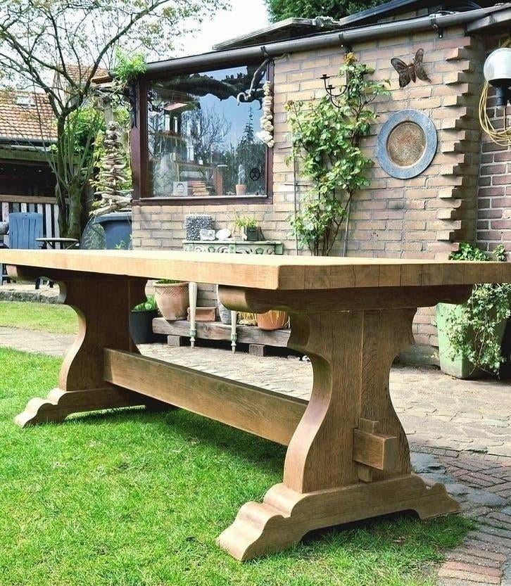 Kloostertafel Eettafel eiken. 210x82.5x75.5 h., Huis en Inrichting, Tafels | Eettafels, Landelijk sober stoer sober buitenkeuken-tafel