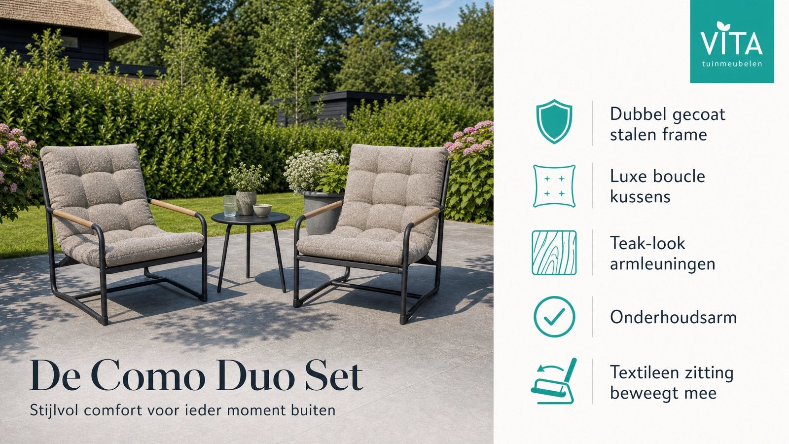 Vita Como Duo Set: Stijlvolle Tuinstoelen met Tafel, Ophalen, Nieuw, Metaal