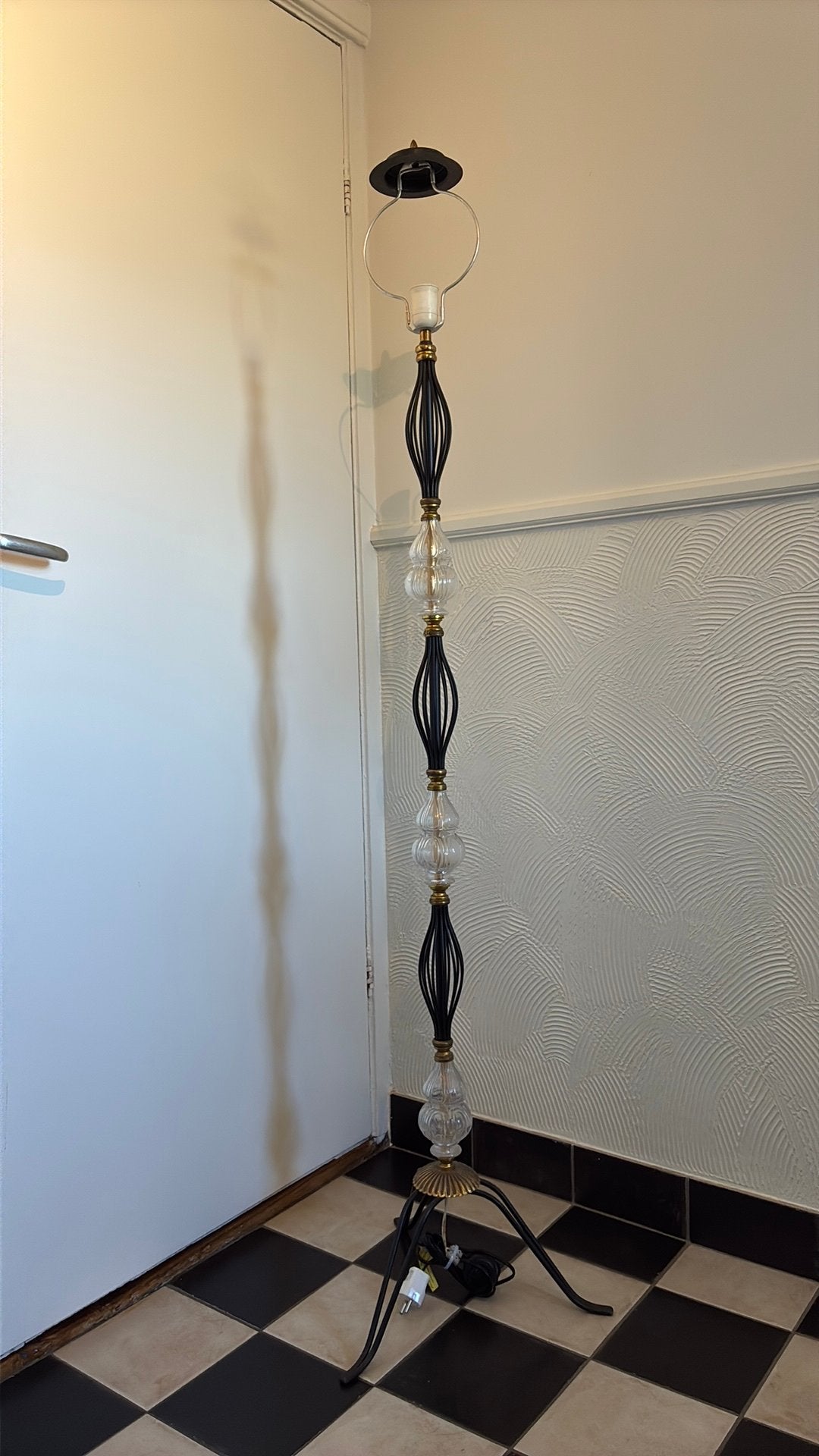 Retro Vintage jaren 70 vloerlamp Hollywood Regency stijl, Ophalen, Gebruikt, Glas, E27 (groot)