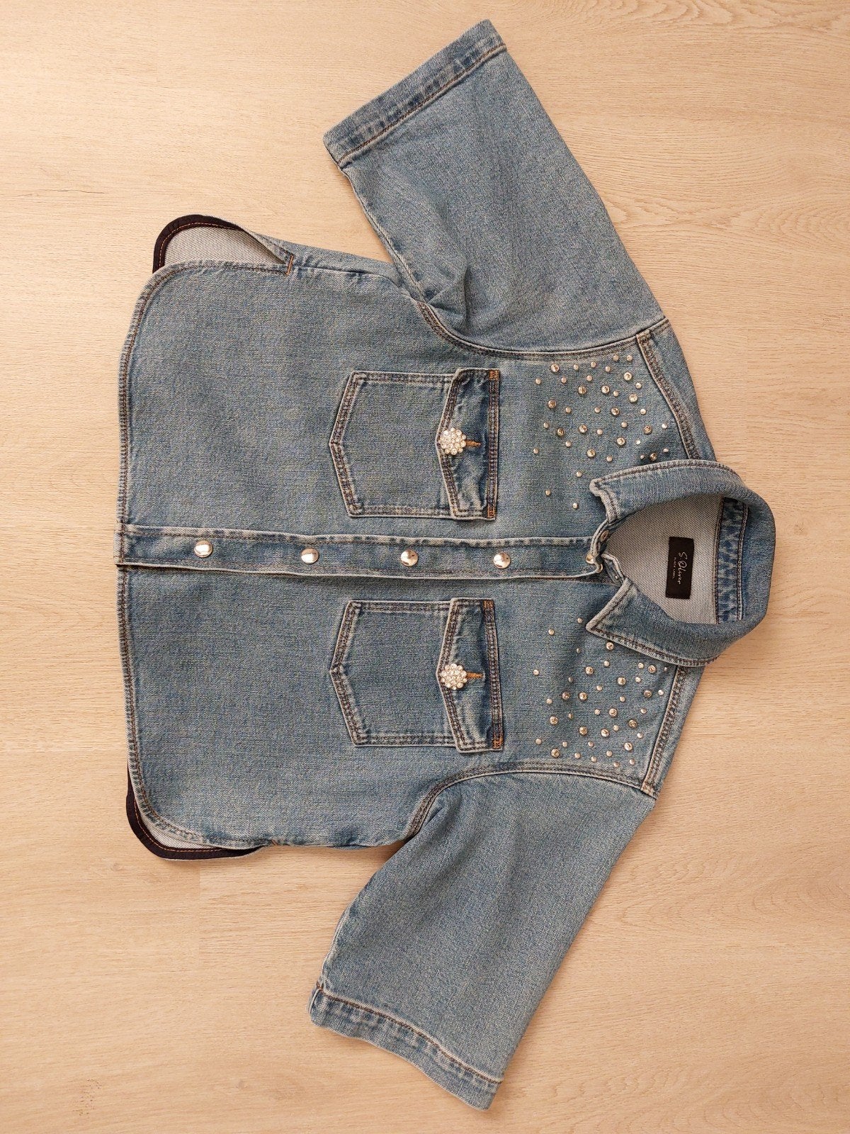 S.Oliver spijkerjasje met strass steentjes - Maat 34, Blauw, Ophalen of Verzenden, Zo goed als nieuw, S.Oliver