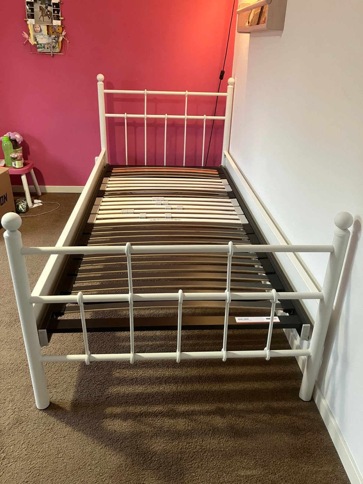 Wit stalen eenpersoonsbed met lattenbodem, Gebruikt, Eenpersoons, Ophalen of Verzenden, Overige maten