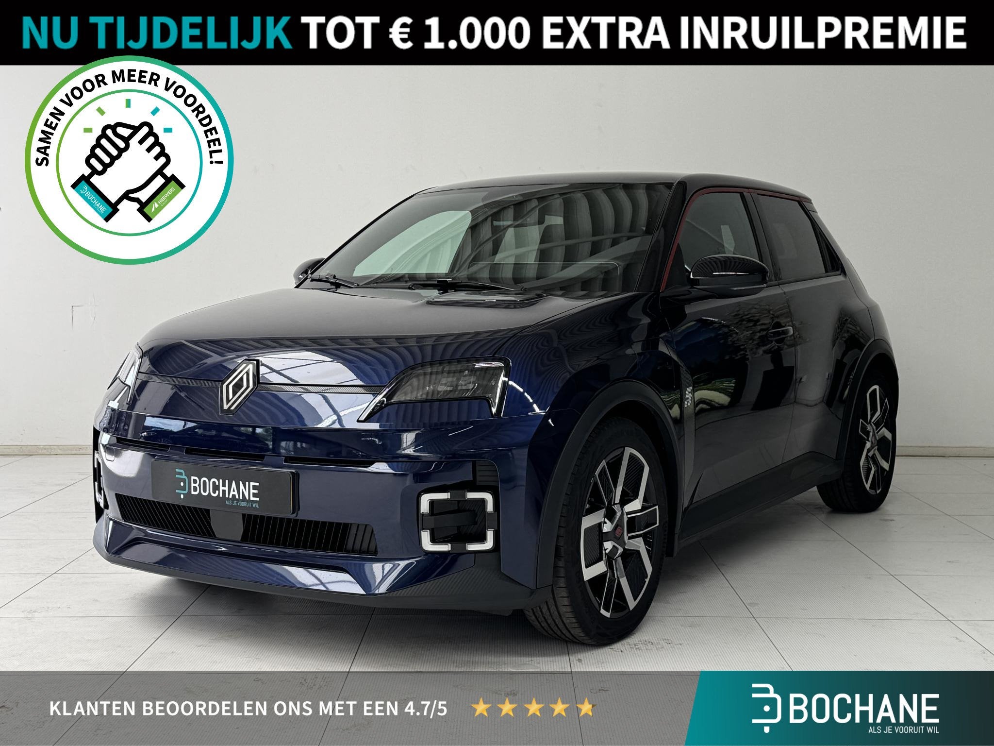 Renault 5 comfort range Techno 52 kWh | Apple CarPlay / Andr, Auto's, Stof, Gebruikt, Huisgarantie, Blauw