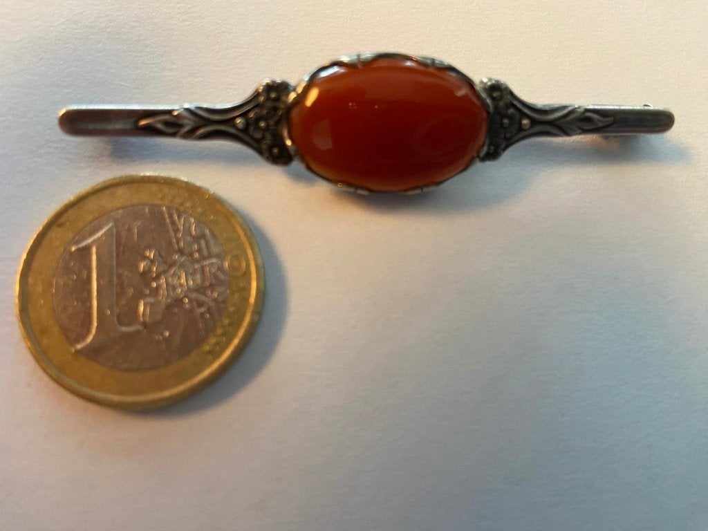 zilveren broche Art Deco stijl 1930-1950, 4 tot 7 cm, Gebruikt, Ophalen of Verzenden, Met edelsteen