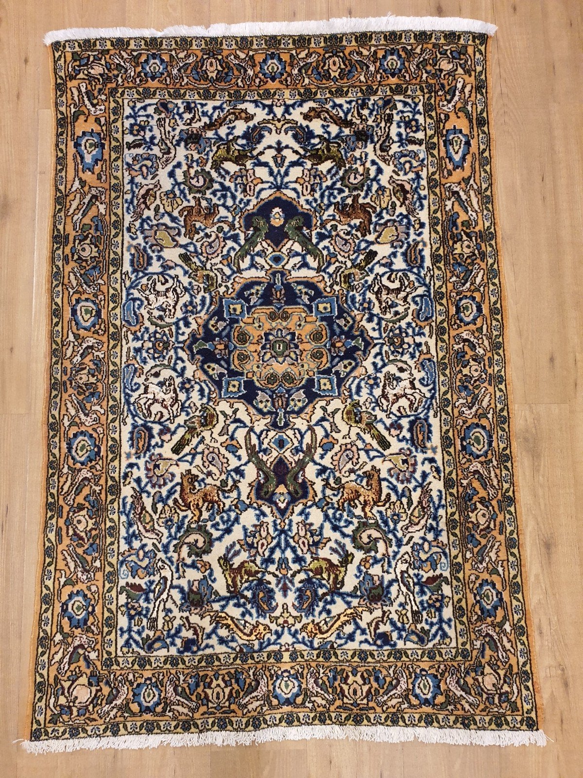 Vintage handgeknoopt perzisch tapijt ghom 154x101, Info@SlatsAntiek.nl, Tweedehands, 100 tot 150 cm, Perzisch