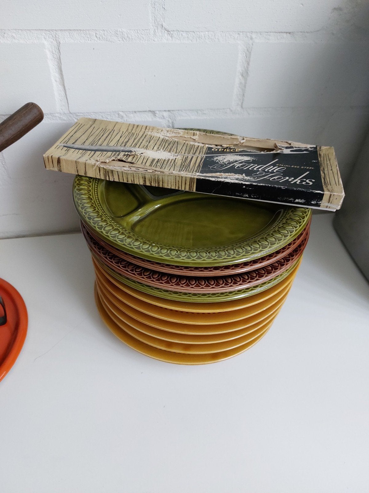 10 fondueborden + 6 vorken, Ophalen, Glas, Overige stijlen