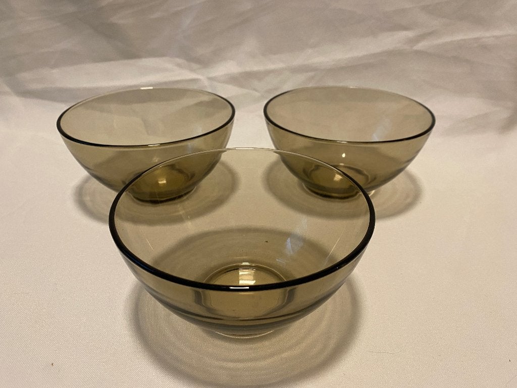 Retro Set van 3 Arcoroc France Rookglas Smoke dessert -, Gebruikt, Ophalen of Verzenden, Overige stijlen, Glas