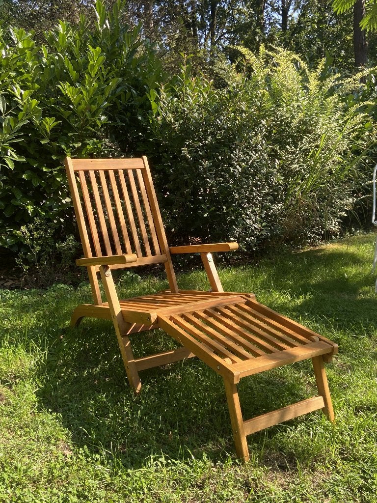 Houten houten deckchair / ligbed – inklapbaar – 55 cm breed, Tuin en Terras, Ligbedden, Ophalen, Zo goed als nieuw, Hout, Verstelbaar