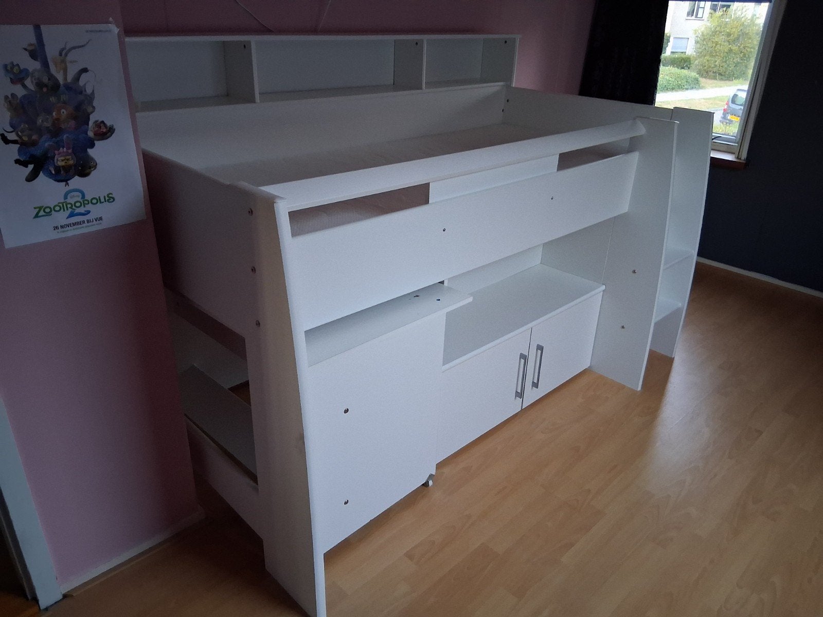 Bed met bureau en opbergruimte - bureaublad beschadigd, Ophalen, Gebruikt, Eenpersoons, 160 tot 180 cm