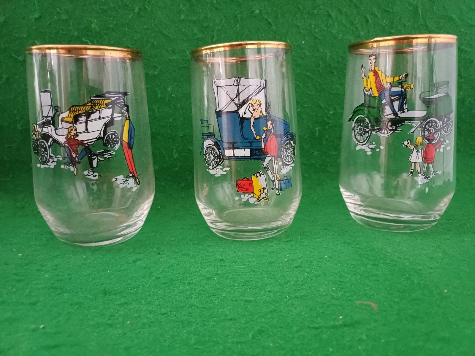 Vintage glazen met auto-opdruk - Set van 3, Antiek en Kunst, Ophalen of Verzenden