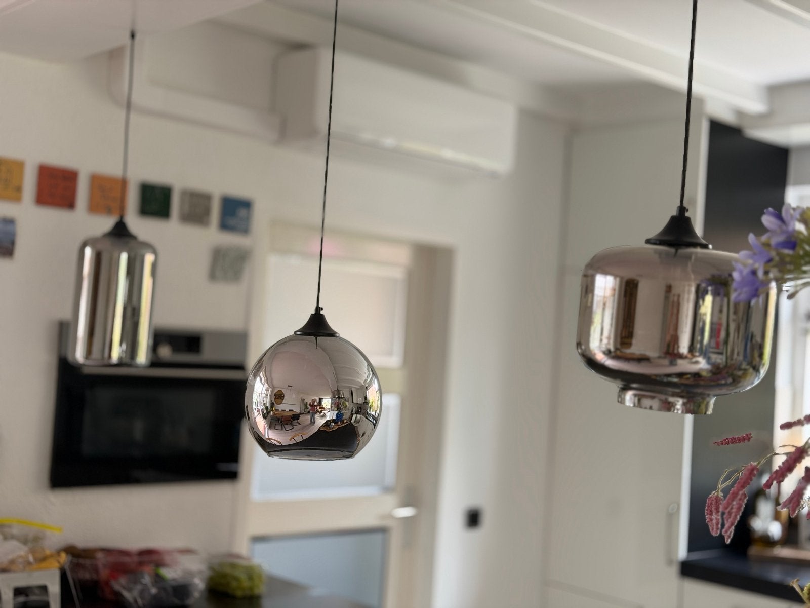 Set van 3 glazen hanglampen - modern design, Ophalen of Verzenden, Zo goed als nieuw, Glas