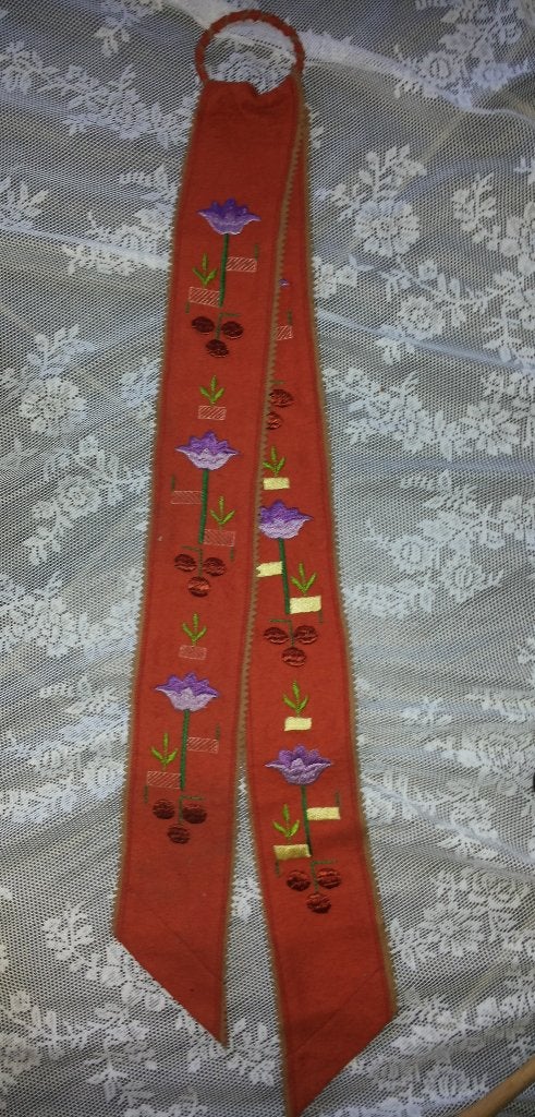 Retro Vintage wandhanger Oranje+ bloemen geborduurd Folklore, Ophalen of Verzenden, Zo goed als nieuw, Handgemaakt, Boho