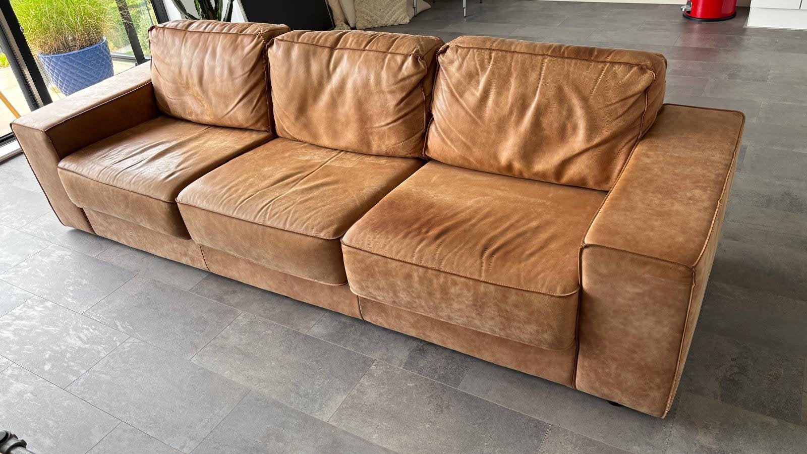 Leren bank, Ophalen of Verzenden, Zo goed als nieuw, 200 tot 250 cm, Leer