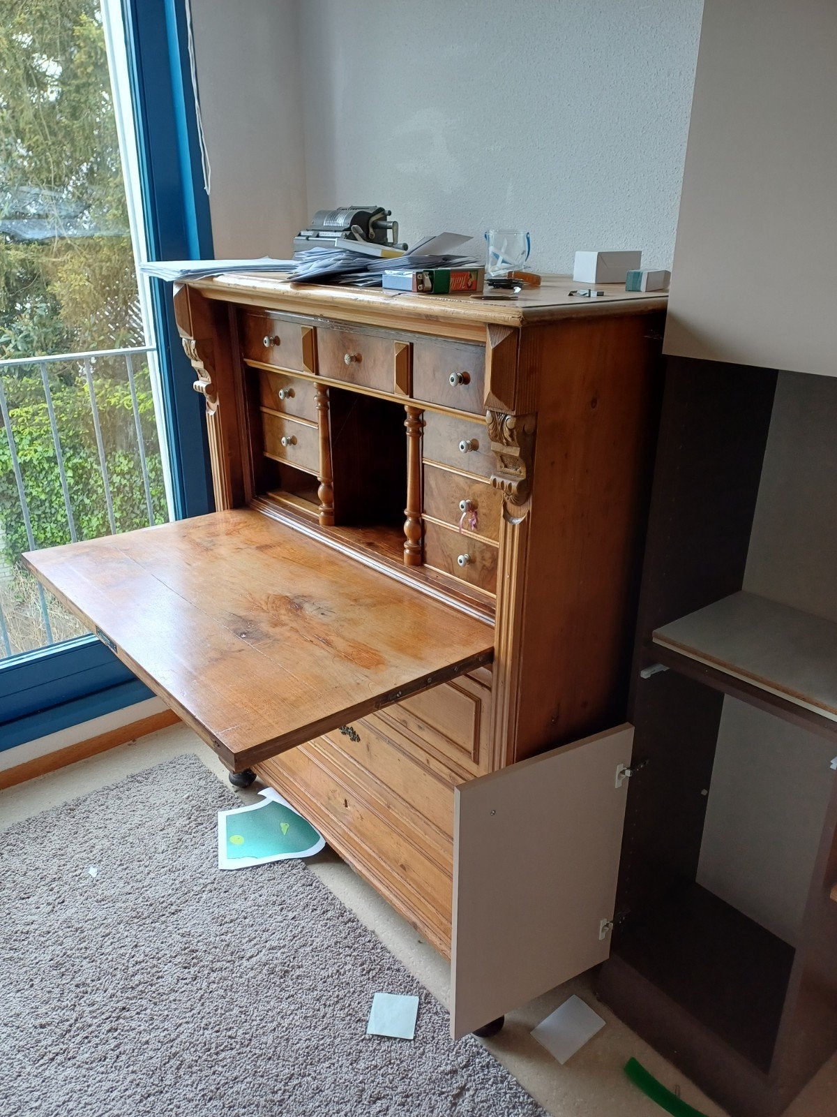 Antieke grenenhouten secretaire - geloogd en in de bijenwas, Huis en Inrichting, Kasten | Secretaires, Ophalen of Verzenden, Gebruikt