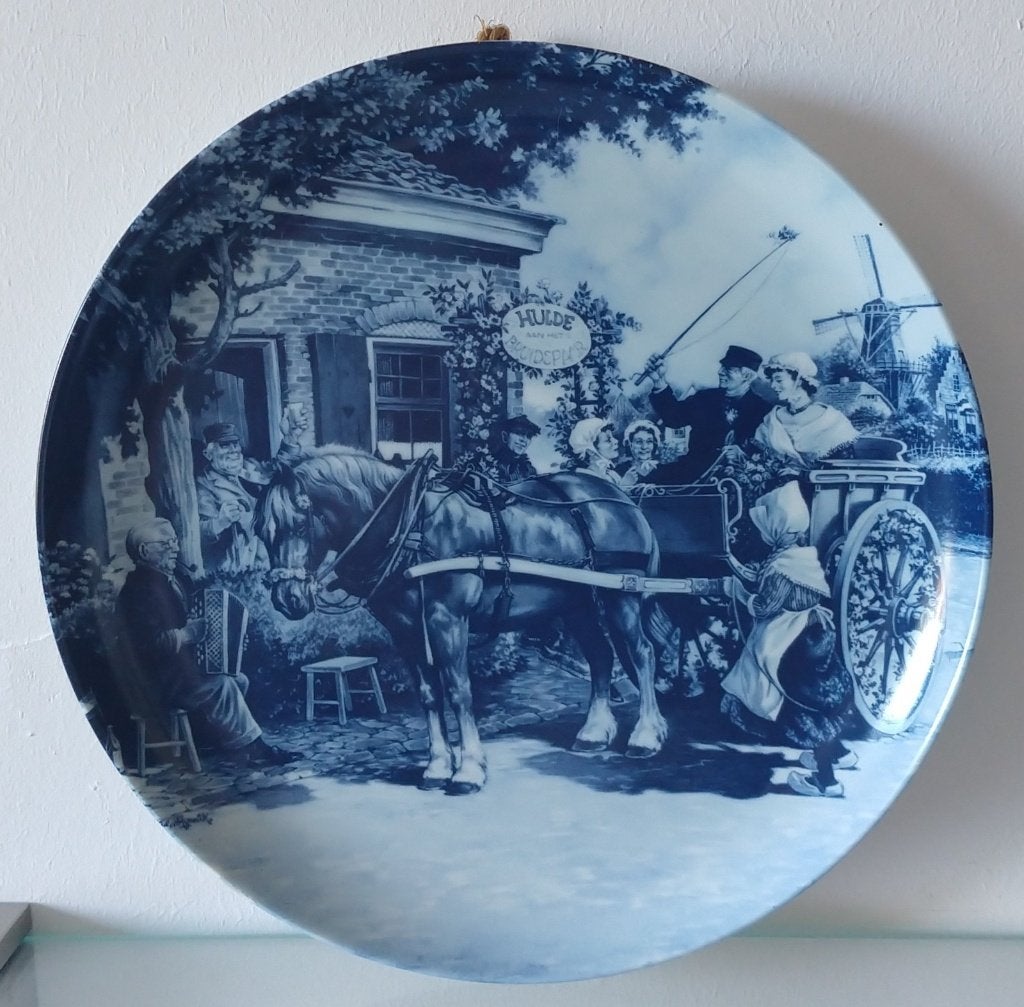 wandbord delftblauw Hulde aan het bruidspaar, volgnr 24, Ophalen of Verzenden