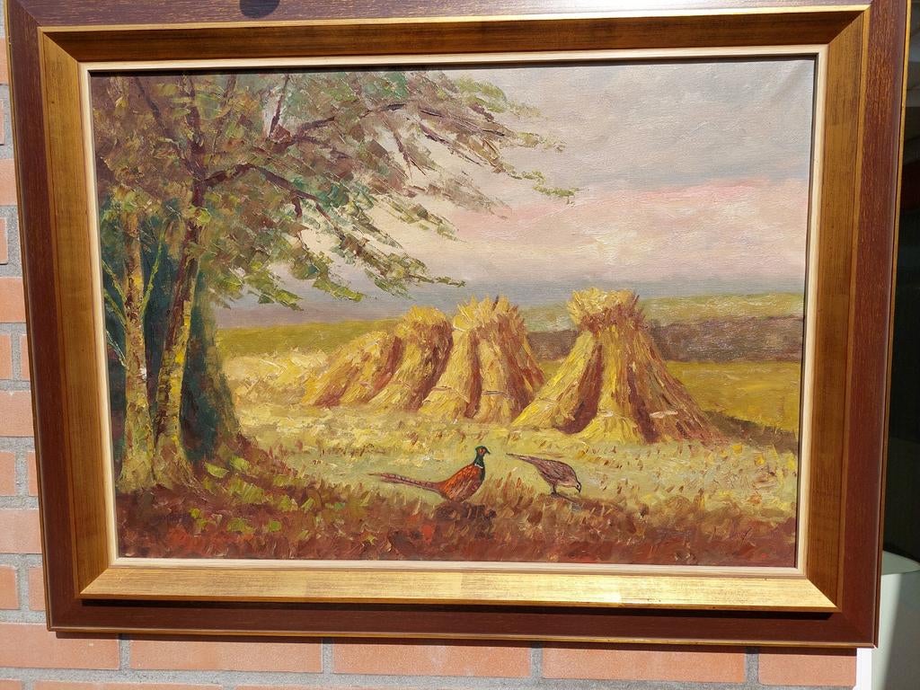 Fraai landschap met fazanten  - J Kuiper, Antiek en Kunst, Kunst | Schilderijen | Klassiek, Ophalen of Verzenden