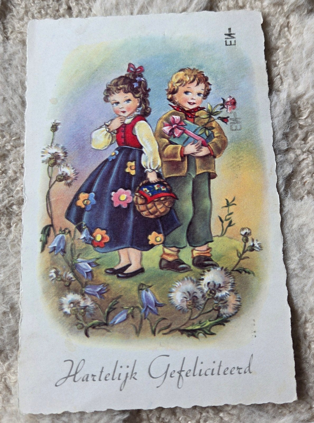 Oude ansichtkaart: Hartelijk Gefeliciteerd, 1959, Verzenden, 1940 tot 1960, Gelopen, Kinderen