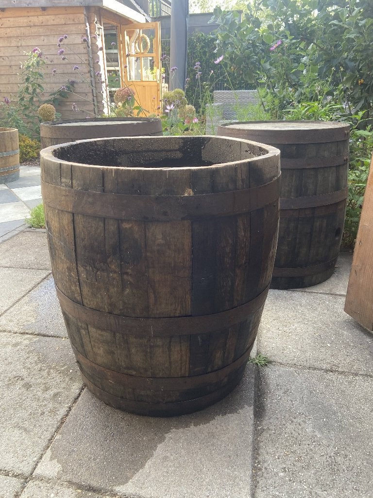 Houten Plantenbak 3/4 (whiskyvat) – massief eiken, 140 liter, Gebruikt, Rond, Ophalen of Verzenden, 60 tot 100 cm