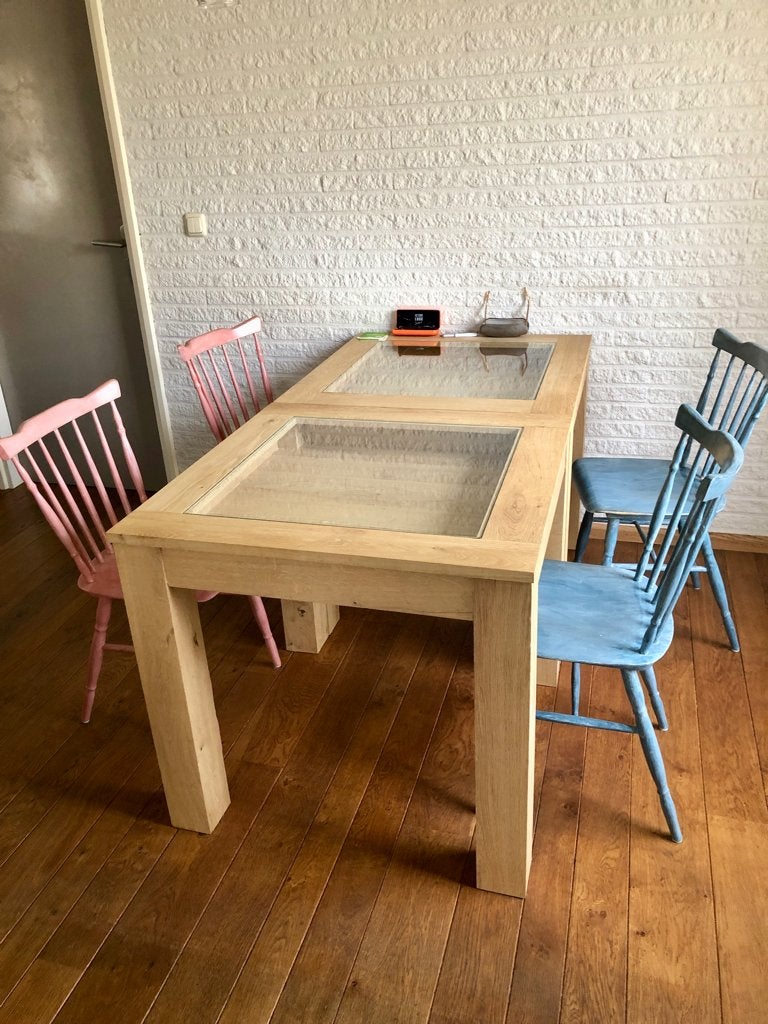 Eetkamertafel 2 stuks 80x80, Huis en Inrichting, Tafels | Eettafels, Ophalen, Glas, 50 tot 100 cm, Vierkant