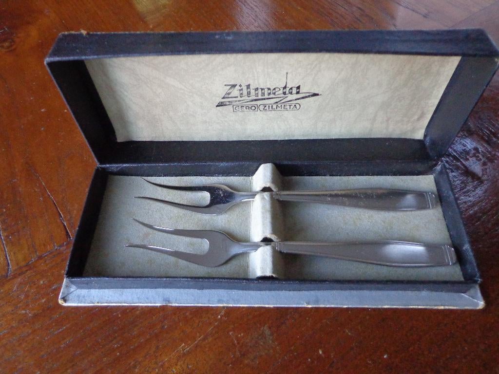 Set van 2 antieke Gero Zilmeta vlees(waren)vorkjes 14 cm, Ophalen of Verzenden