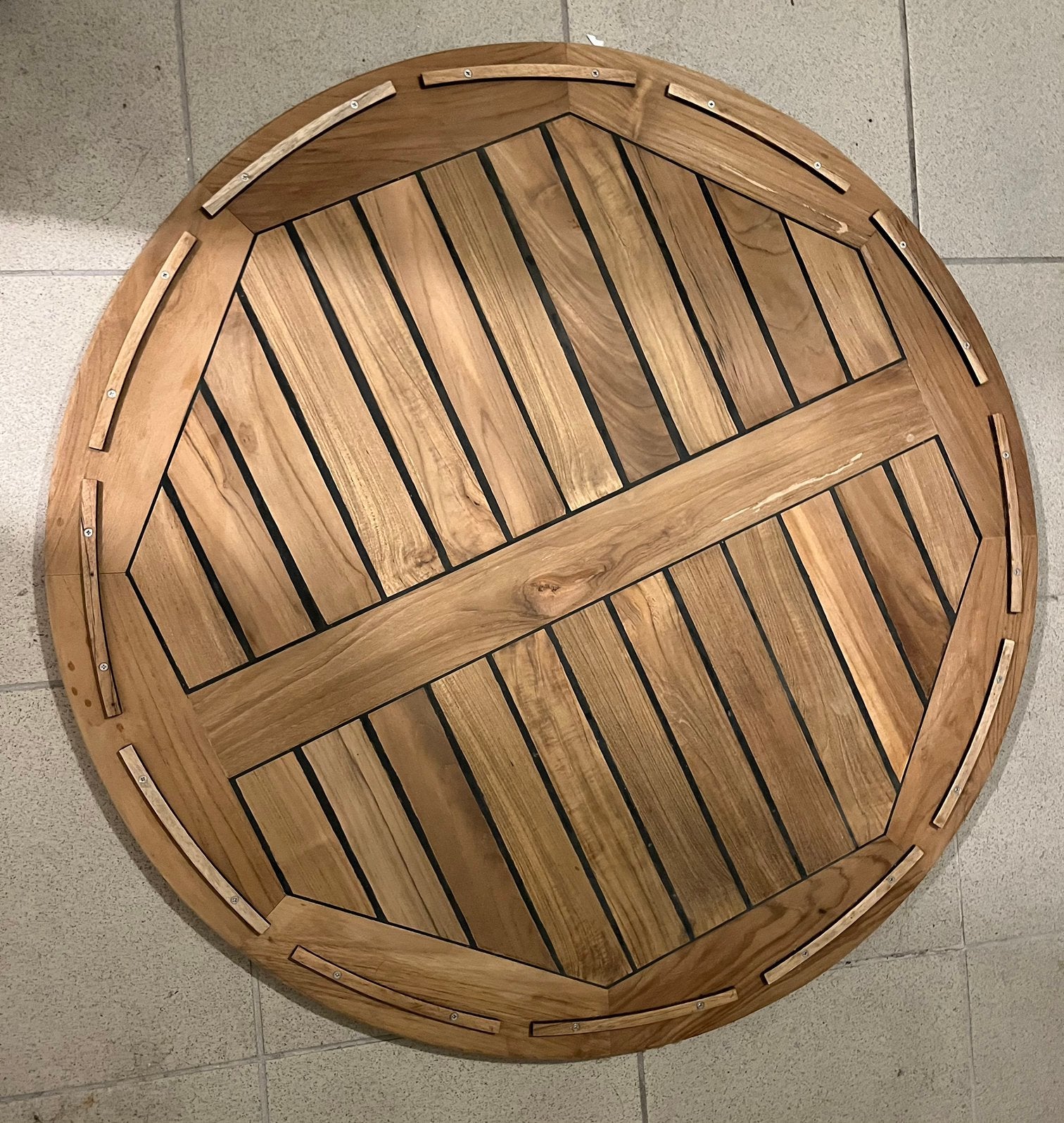 Boottafel rond 80 cm massief teak onbehandeld, Ophalen of Verzenden, Zo goed als nieuw, Zeilboot of Motorboot
