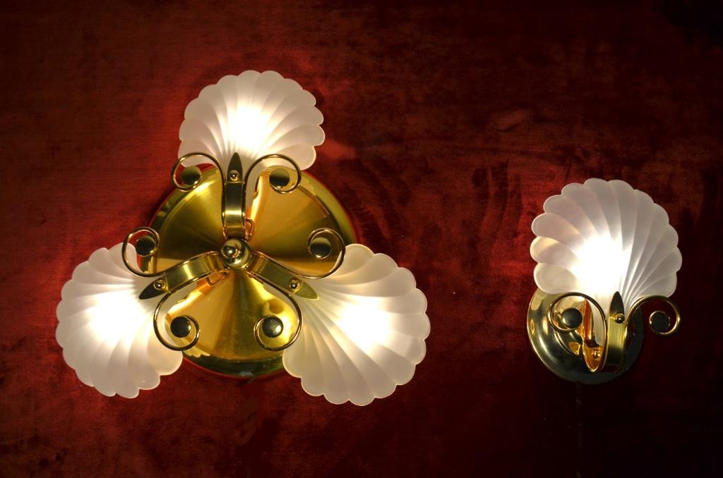 Set gouden vintage design wand-/plafondlampen - de Knudt, Huis en Inrichting, Lampen | Wandlampen, Ophalen of Verzenden, Zo goed als nieuw
