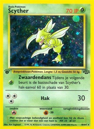 Classic Series NL Jungle NL Scyther 10/64 Unlimited Holofoil, Ophalen of Verzenden, Zo goed als nieuw, Losse kaart