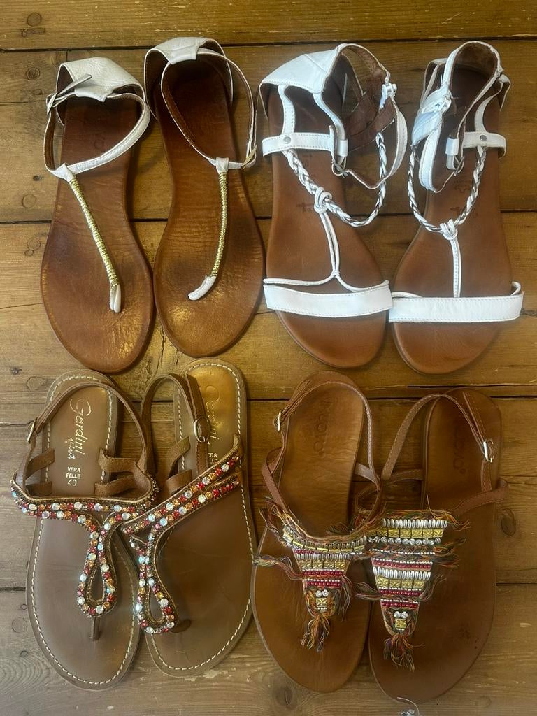 3 paar nauwelijks gedragen leren sandalen mt 40 in 1 koop, Kleding | Dames, Schoenen, Overige kleuren, Zo goed als nieuw, Sandalen of Muiltjes