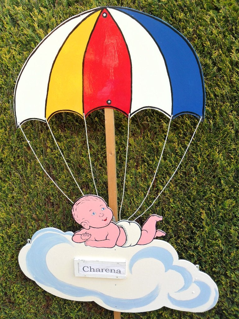 Geboortebord baby aan parachute met gratis naamplaatje., Ophalen, Nieuw, Geboortebord
