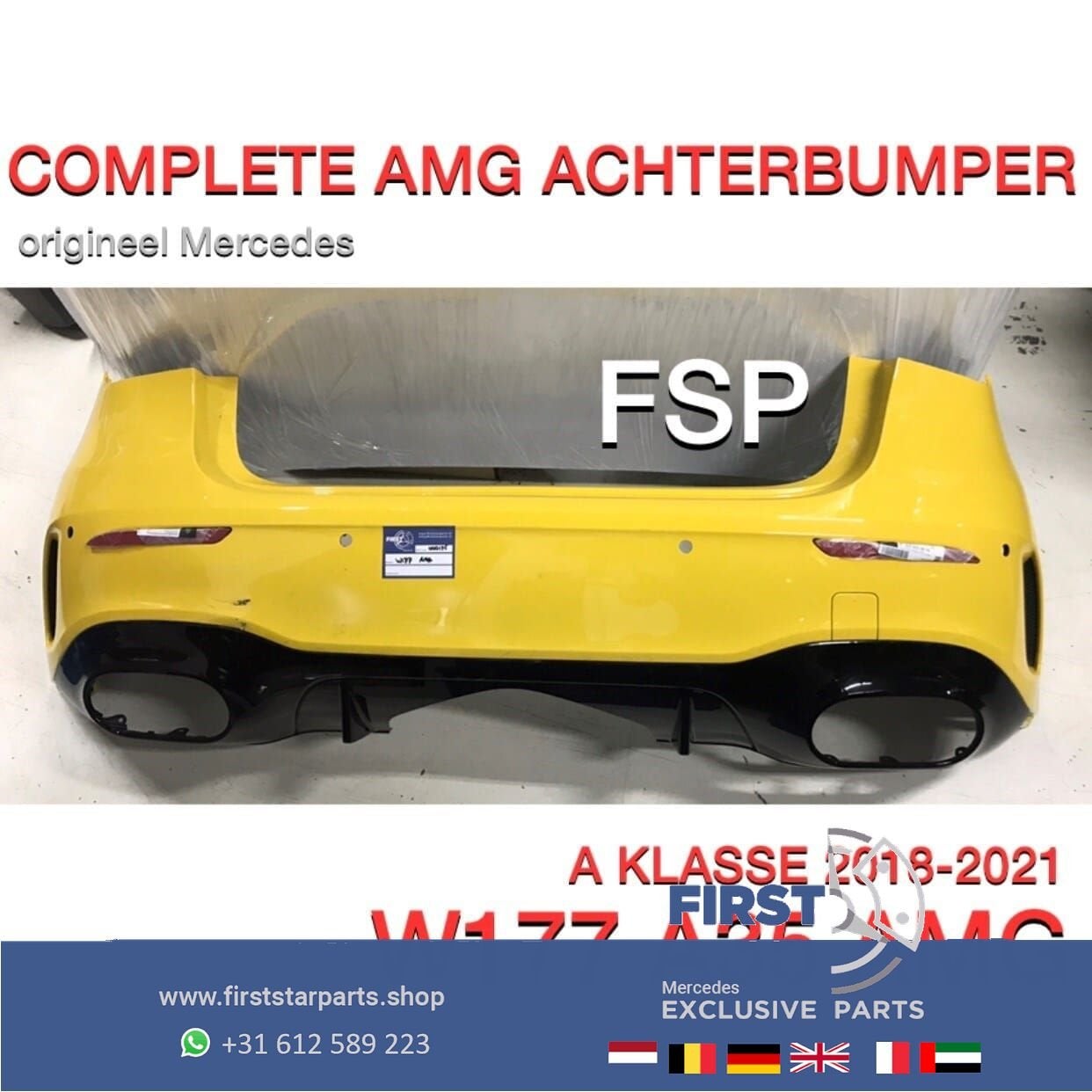 W177 A35 AMG ACHTERBUMPER Mercedes A Klasse 35 GEEL 2018-202, Gebruikt, -, Ophalen of Verzenden, Achter