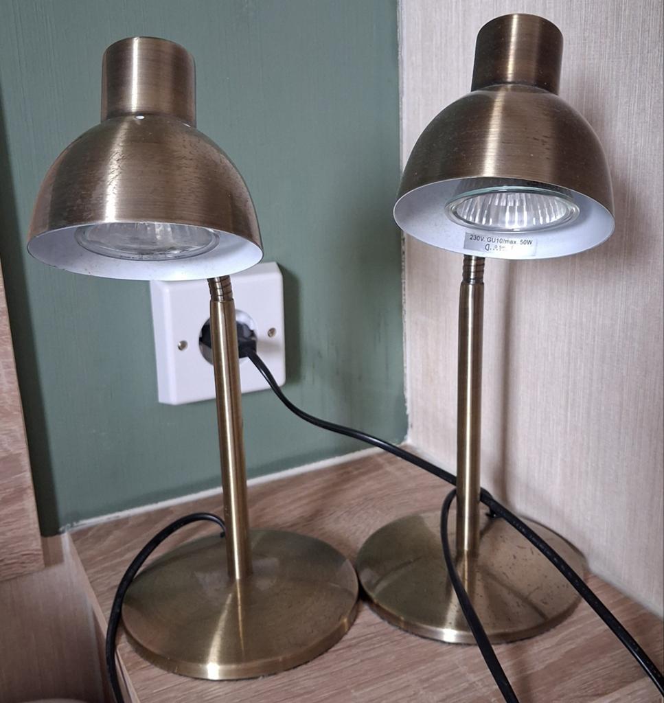 Set van 2 bronzen tafellampen, flexibele hals, Ophalen of Verzenden, Zo goed als nieuw, Metaal, Minder dan 50 cm