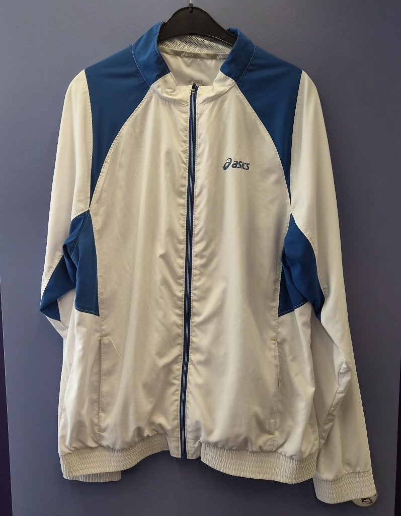 ASICS DuoTech sportjack wit blauw XL running jacket 51617, 7-1-1, Minatojima-Nakamachi, Chuo-ku, Kobe, 650-8555 Japan, Wit, Maat 56/58 (XL)