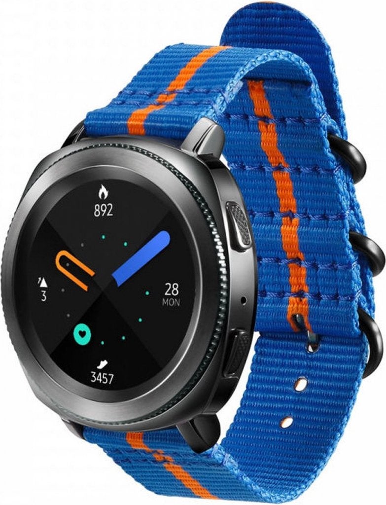 Samsung Nylon bandje 20mm - Blauw/Oranje, Bandje, Madefor@samsung.com, Nieuw, Ophalen of Verzenden