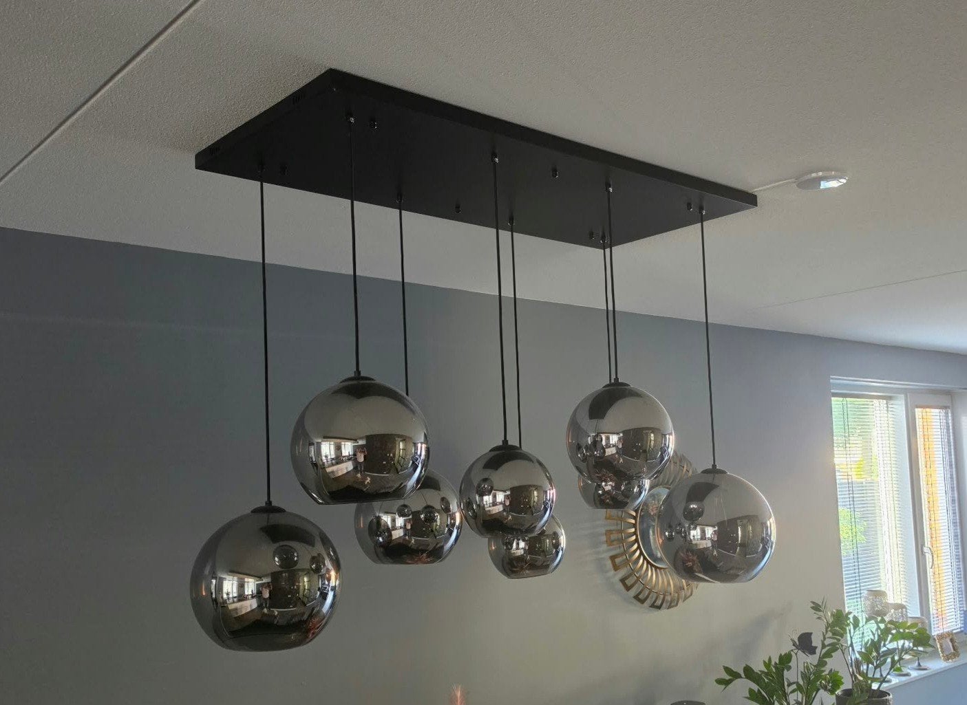Hanglamp 8-lichts, smoke glas., Ophalen, Zo goed als nieuw, Glas