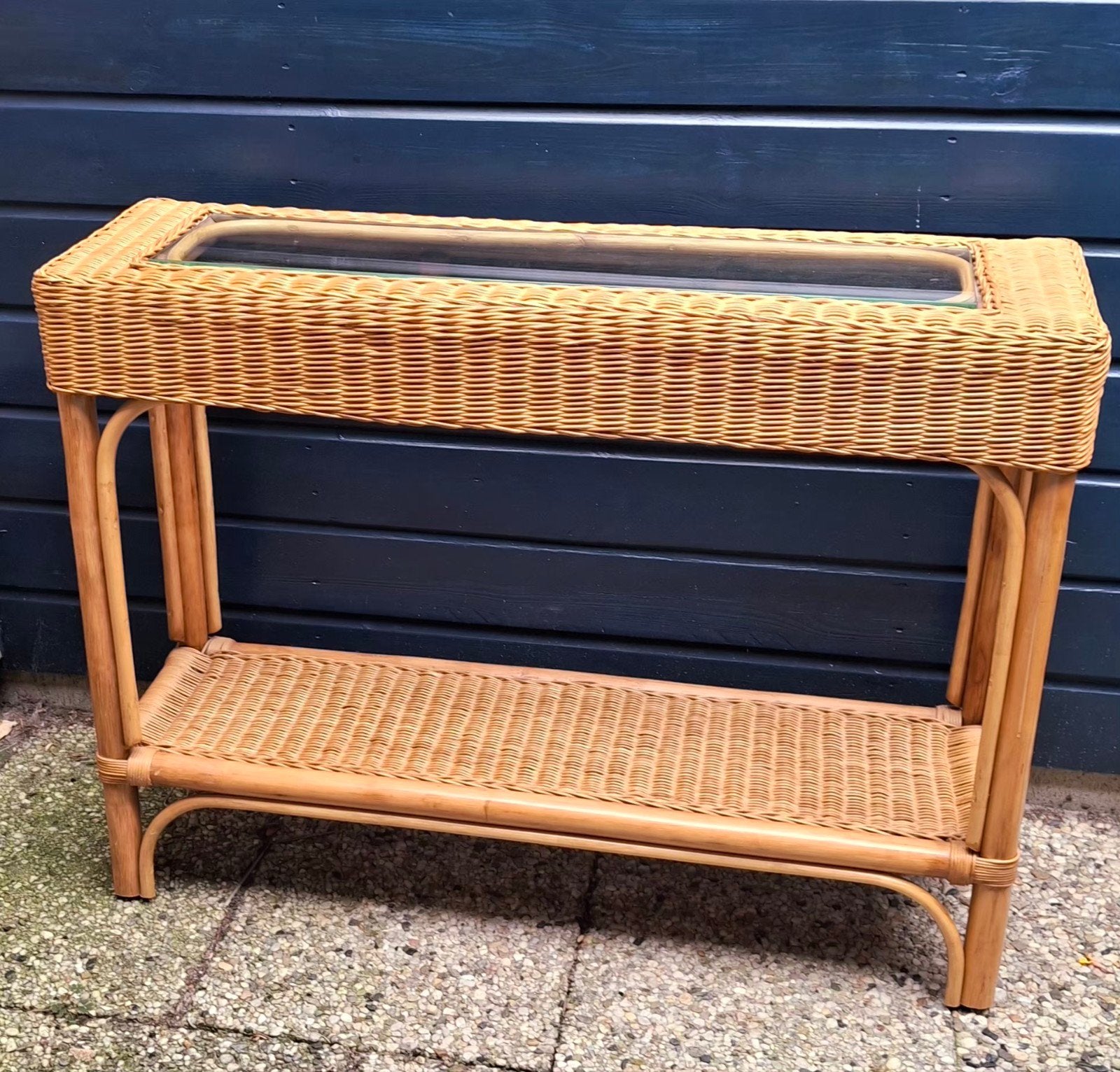 Vintage rotan sidetable tafel met glasplaat, Ophalen
