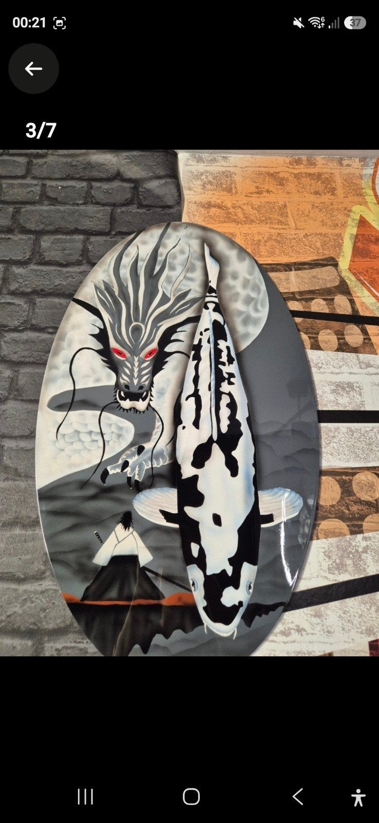 Uniek schilderij: Draak, Koi en Samurai, Ophalen of Verzenden