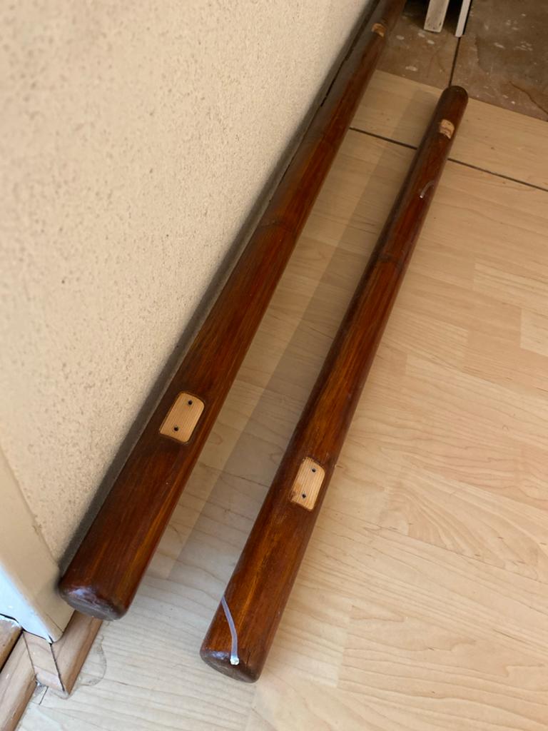 Rechte ronde trapleuningen hout, Doe-het-zelf en Verbouw, Hout en Planken, Ophalen, Gebruikt